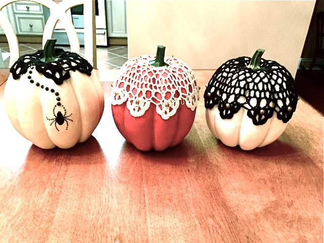 These Lace Doily and Rhinestone Pumpkins Offer Chic DIY Halloween Decor