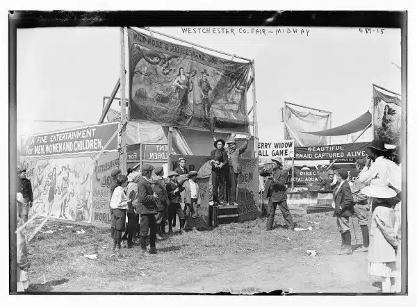 Westchester County Fair, Wild Rose and Rattlesnake Joe sideshow. George Grantham Bain Collection (Library of Congress)